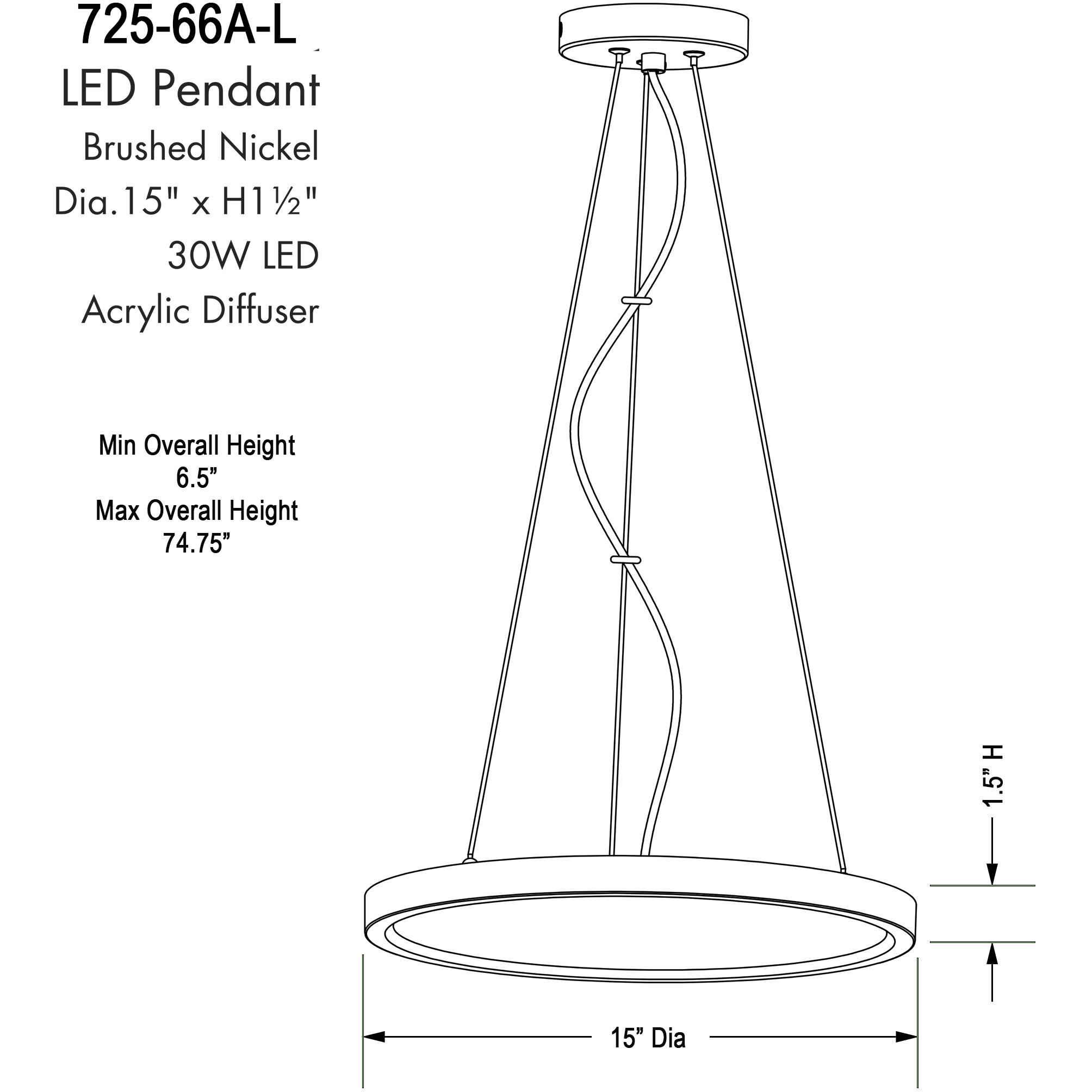 Vantage LED 15 inch Coal Pendant Ceiling Light, Round